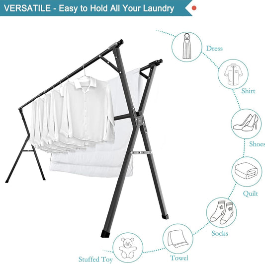 JAUREE 95 Inches Clothes Drying Rack, Drying Rack Clothing Folding Indoor Outdoor, Heavy Duty Stainless Steel Laundry Rack, Foldable Portable Large Clothes Rack Garment Rack with 20 Windproof Hooks