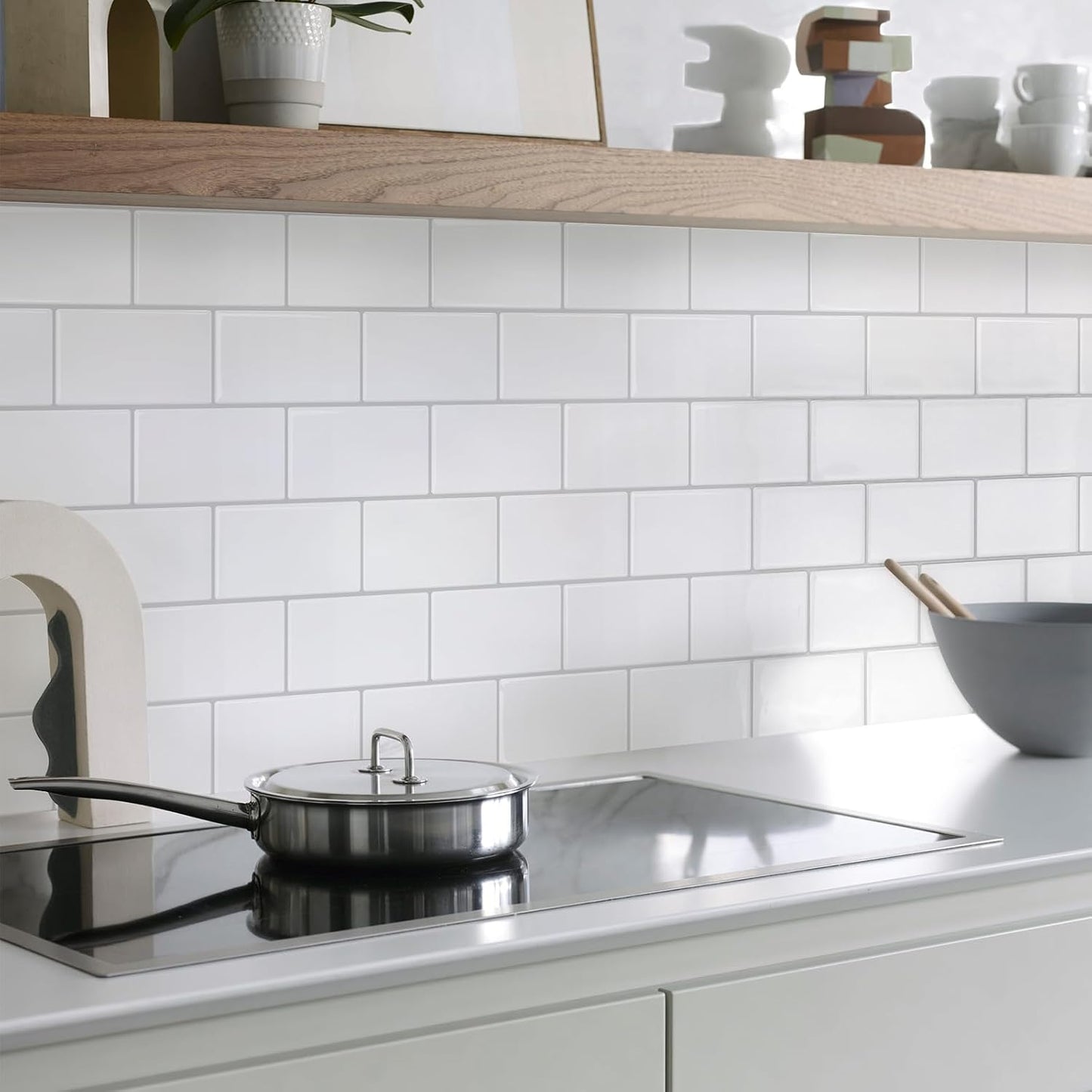 STICKGOO Peel and Stick Backsplash Subway Tiles, 10 Sheets of 12" x 12" - 3D Adhesive Peel and Stick Tile Backsplash for Kitchen, Bathroom, Wall Tile (Thicker Design, Bright White)
