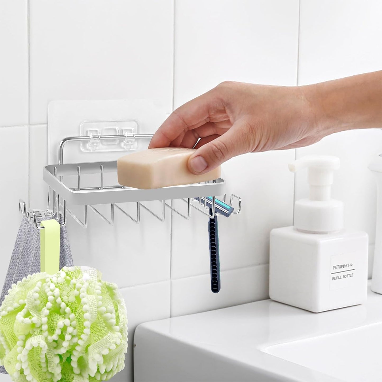 Carrie Joe Soap Holder Self Draining Soap Dish Razor Holder for Shower Wall Not Punched Easy Clean Bar Soap Holder Fit for Bathroom, Kitchen Sink