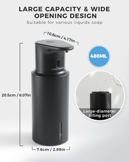 Automatic Foaming Soap Dispenser Touchless, 304 Stainless Steel Bottle Body &16.2oz/480ml Rechargeable, 3 Adjustable Liquid Levels, IPX7 Waterproof, for Kitchen Bathroom, Stainless Steel