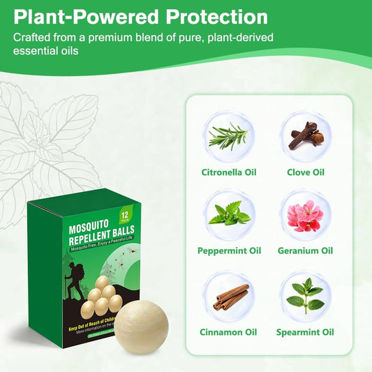 12 PCS Mosquito Repellent Balls, Plant-Based Formula Mosquito Repellent Outdoor Patio Garden Camping RV Use, Powerful Bug Repellent Ball for Indoor Outdoor Mosquito Repelling, DEET-Free Kid & Pet Safe