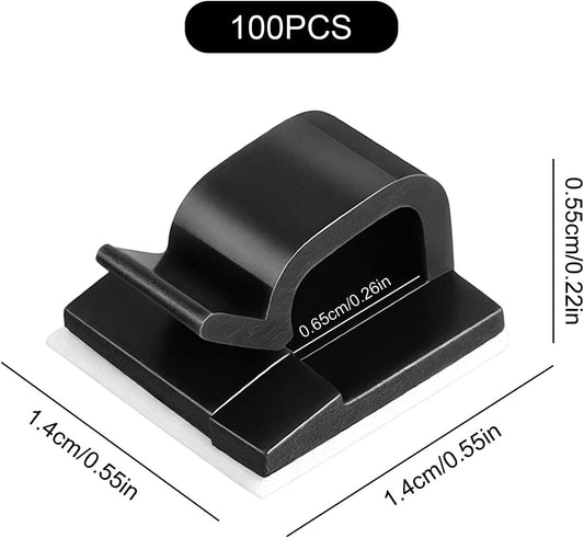 Upgrade 100 Pack Adhesive Cable Wire Clips, Self-Adhesive Cord Organizer Clips, No-Drill Cable Management Clip for Desk, Wall, Home, Office and Car (Black)