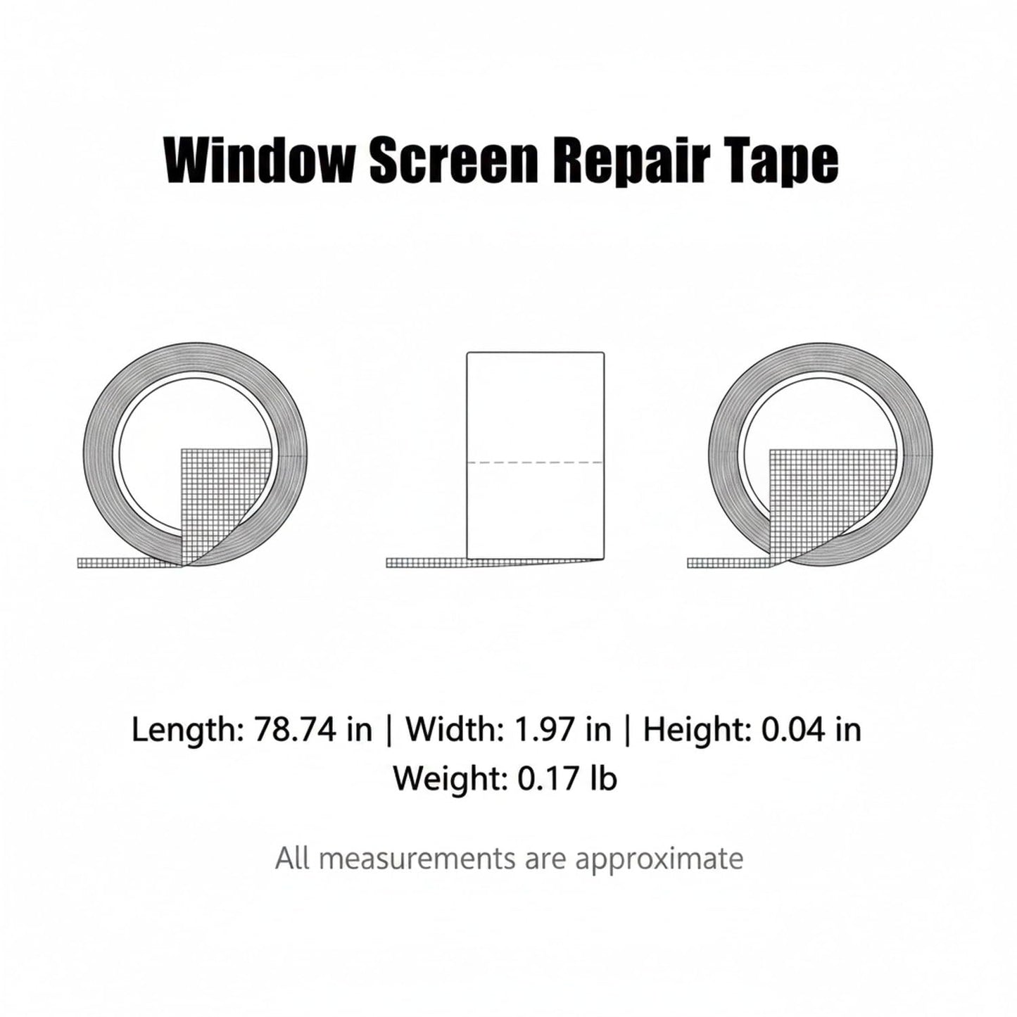 Self-Adhesive Window Screen Repair Tape, Fiberglass Mesh Patch for Holes and Tears, 2 in x 78.7 in Roll for Door and Window Screens