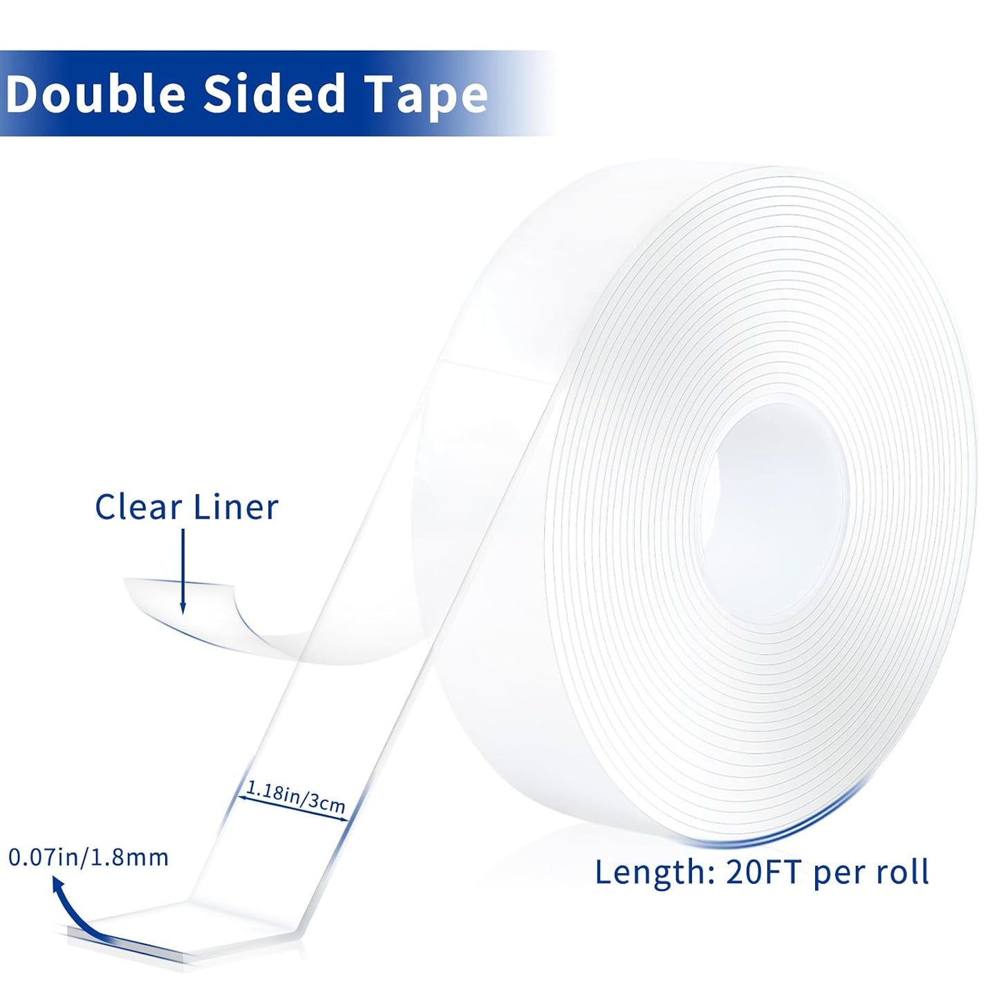 Nano Double Sided Heavy Duty Mounting Tape 2 Rolls, 20FT Total, 120 x 1.18 Inch, Removable Washable Reusable Adhesive Tape for Wall Hanging, Home Decor, Posters, Crafts, Classroom & Office