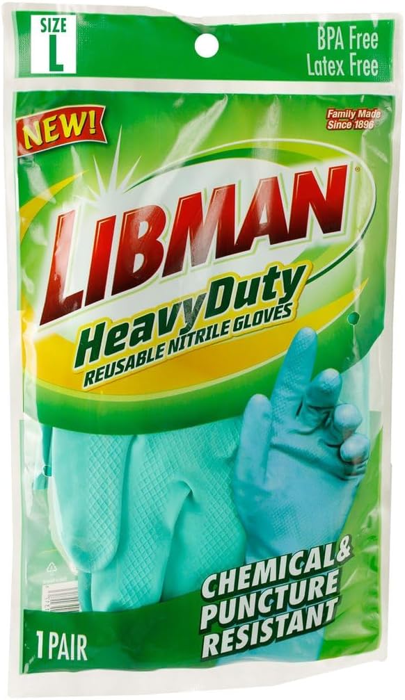 Tribello Libman Chemical Resistant Nitrile Gloves - Reusable Rubber Latex Free Heavy Duty Grip Gloves - Mechanics & Cleaning