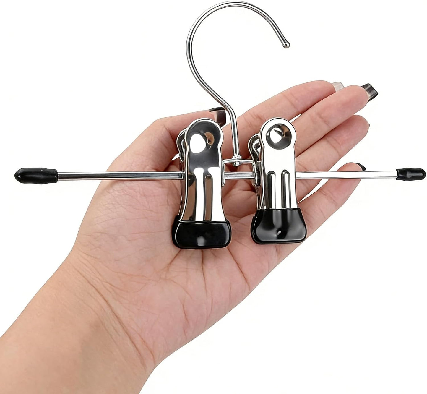 10PCS Boot Hangers with 2 Adjustable Clips, Portable Travel Shoe Rack, Stainless Steel Space Saving Multifunctional Hanging Clips for Socks Towels Hats Clothes Boots Home Laundry