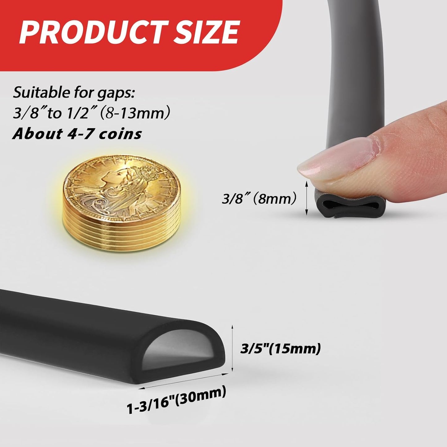 Silicone Weather Stripping Door Seal, 20FT Self Adhesive D Shaped Door Seal Strip for Door Frame, Door Insulation Strip Window Seal, W:1 in; H:1 in; 20Feet
