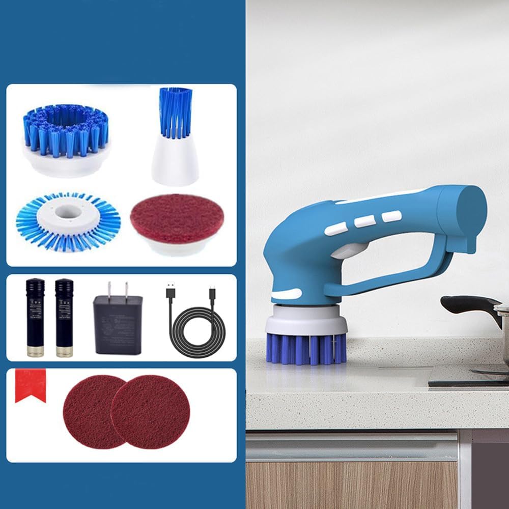Cordless Electric Spin Scrubber with 6 Brush Heads & 2 Rechargeable Batteries, Power Scrubber for Shower Tile Grout Tub Bathroom Cleaning, IPX7 Waterproof Handheld Scrubber