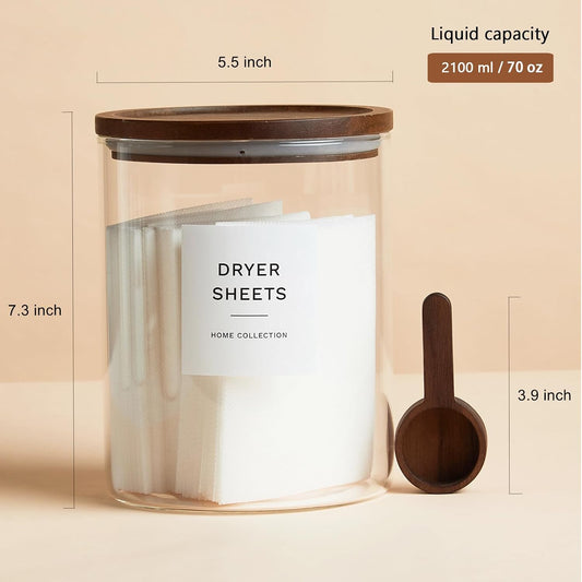 Glass Laundry Storage Containers Set, 4 Pack Liquid Detergent Dispenser with Cork Lid & Laundry Room Organization Jar with Acacia Lid, Fabric Softener Dispenser Bottles and Powder Detergent Organizer