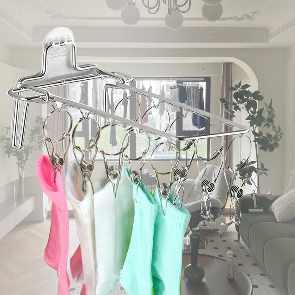 OULIGET Wall Hanging Folding Socks Clip, Bathroom Balcony Folding Clothes Hanger,Sock Hanger for Drying Towel Bra Underwear Sock Clip,10 Clips