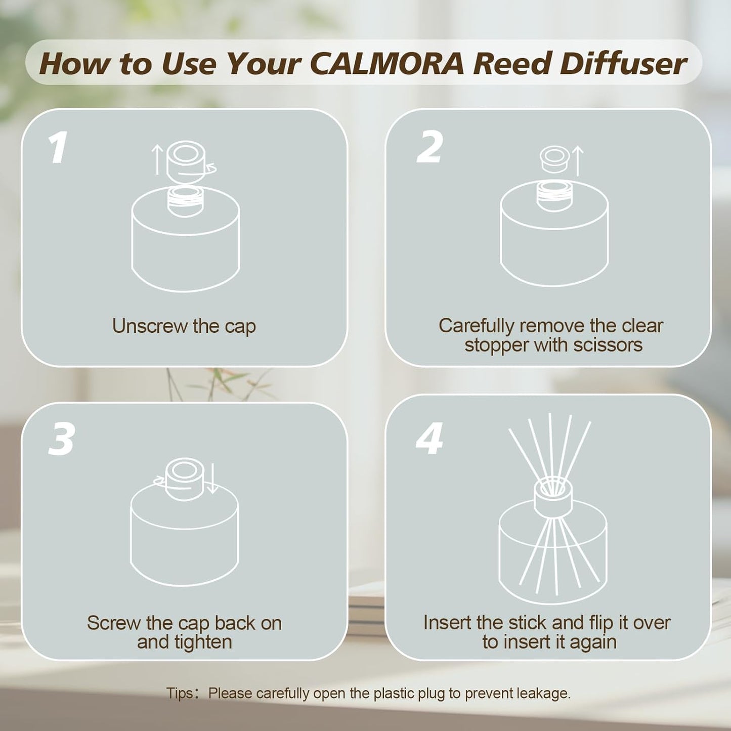 CALMORA Flameless Diffuser for Home, 3-Pack 50ml (1.7fl Oz) Essential Oil Reed Diffuser Set with 15 Sticks | Room Air Freshener for Bedroom, Bathroom for Women Men