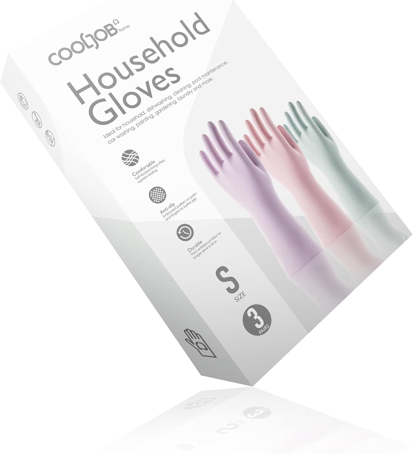 COOLJOB Medium Household Rubber Gloves with Cotton Liner & Non-slip Grip, Waterproof Long Lasting Dishwashing Gloves for Kitchen & Bathroom Cleaning, Light Pink, 1 Pair