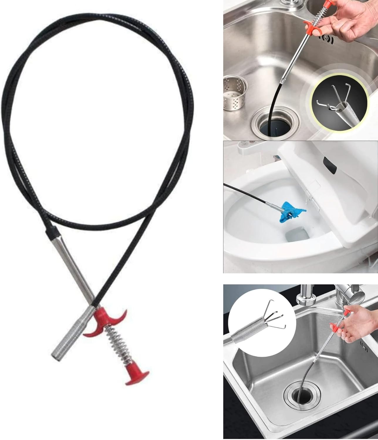 Drilax 36 Inch Drain Clog Remover Tool, Flexible Grabber with Claw, Hair Removal for Sink Shower Tub, Bendable Retrieval Tool for Drains, Pipes, Kitchen Bathroom RV