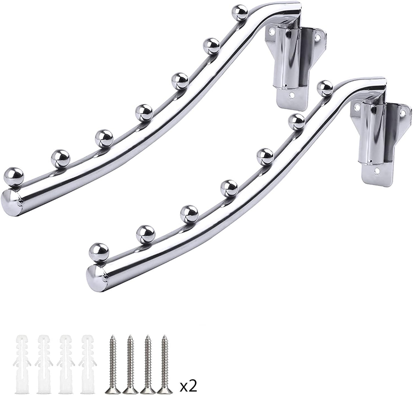 Folding Wall Mounted Clothes Rack, Wall Clothes Hanger Detachable Sturdy Swing Arm Coat Hanger Stainless Steel Clothes Hook Closet Rod Clothing Holder Drying Racks for Bathrooms Laundry Room, 2 Pack