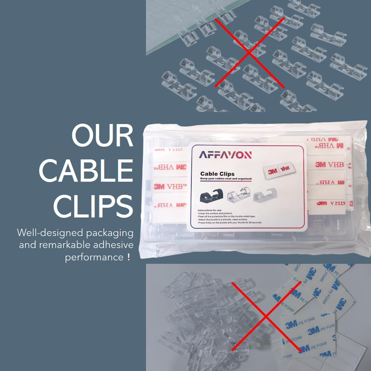 80pcs Adhesive Cable Clips 90 Strips, Finisher Wire Clamp Cord Clips Cable Management Light Clips Cable Organizer Max.1/4" Wire Hider for Cords