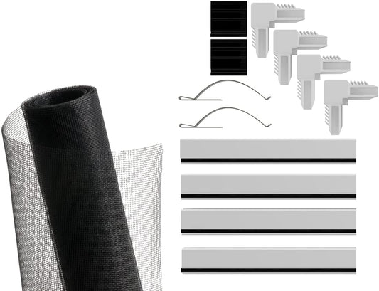 Window Screen Replacement Kit, 36", 48" and 60" Window Frames, White or Bronze, with Screen Mesh Roll. Easy Installation!