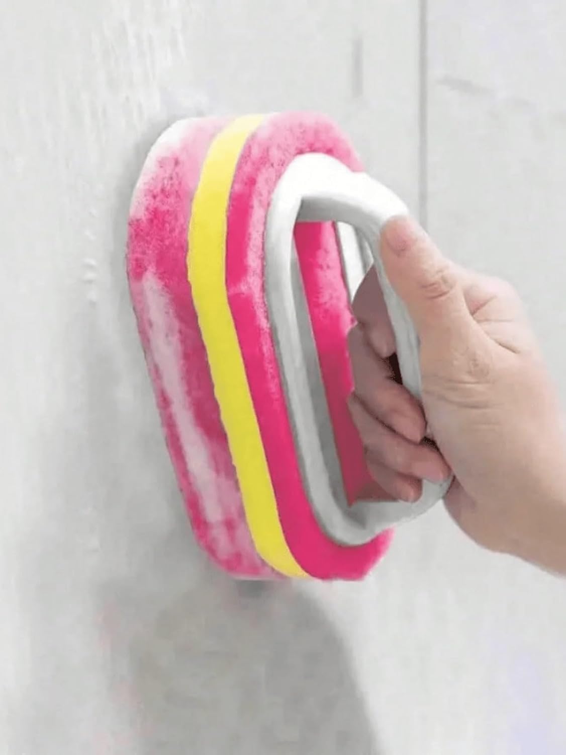 Ergonomic Long Handle Sponge Brush Set Durable Scouring 3 Pack Pad Shower Scrubber for Bathroom Bathtub Tile Grout Kitchen Sink Pot Cleaning Tool Non Scratch Heavy Duty Wand (Hot Pink)