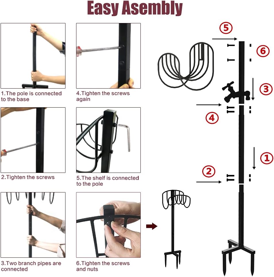 Artigarden Freestanding Garden Hose Holder Hanger, Outdoor Heavy Duty Metal Water Hose Storage Holders Stand Organizer Rack Detachable Stake, Holds 150 Ft of Hoses for Outside Lawn Yard, Black