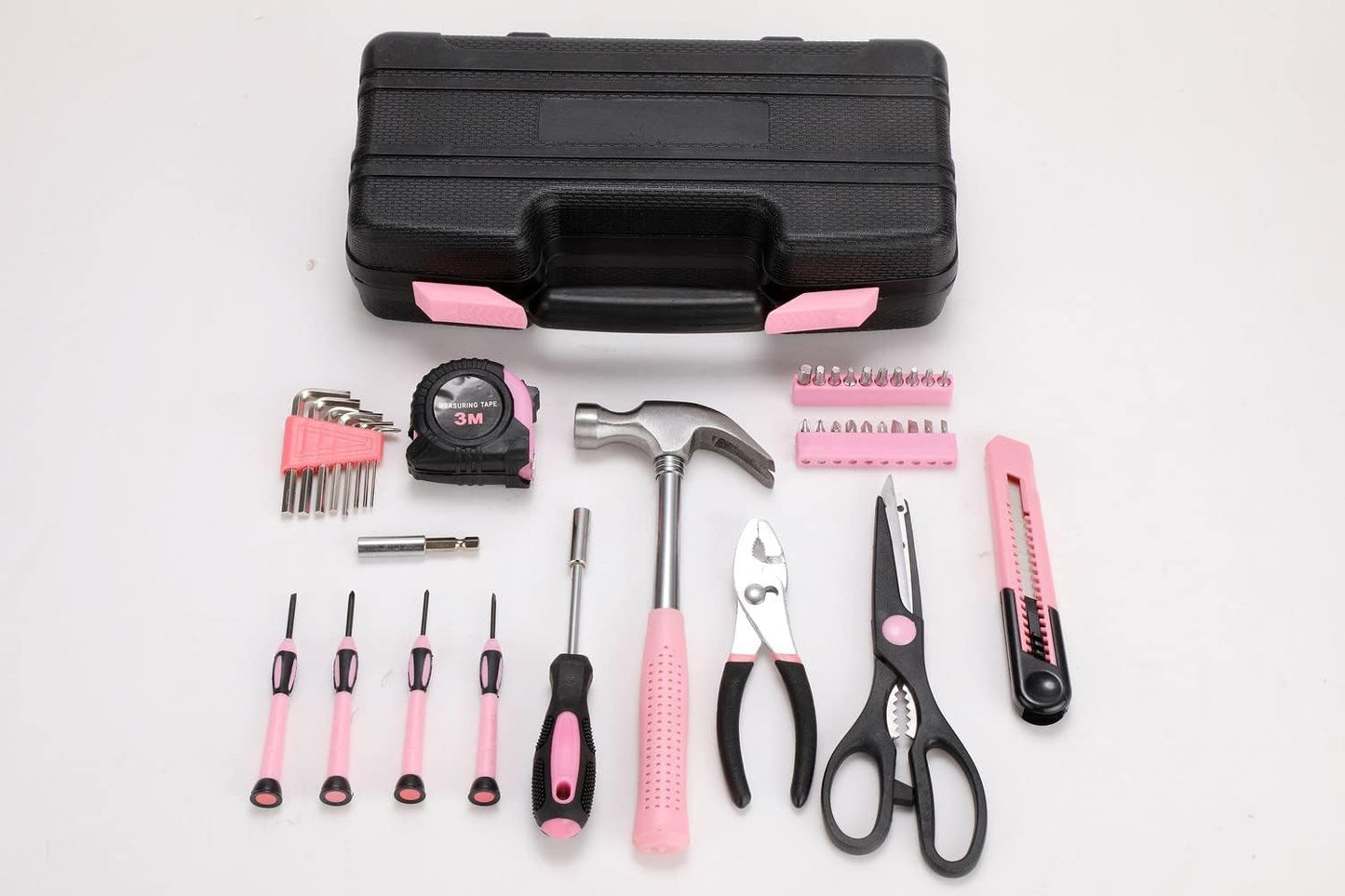 39-Piece General Tool Set-Essential Household Hand Tool Kit with Portable Toolbox Storage Case(Pink)