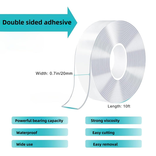 Transparent Super Strong Double-Sided Tape - Nano Adhesive, Removable and Washable, Suitable for Heavy-Duty Home Renovation, Walls, Carpets, Cards, Posters, Photos(9)
