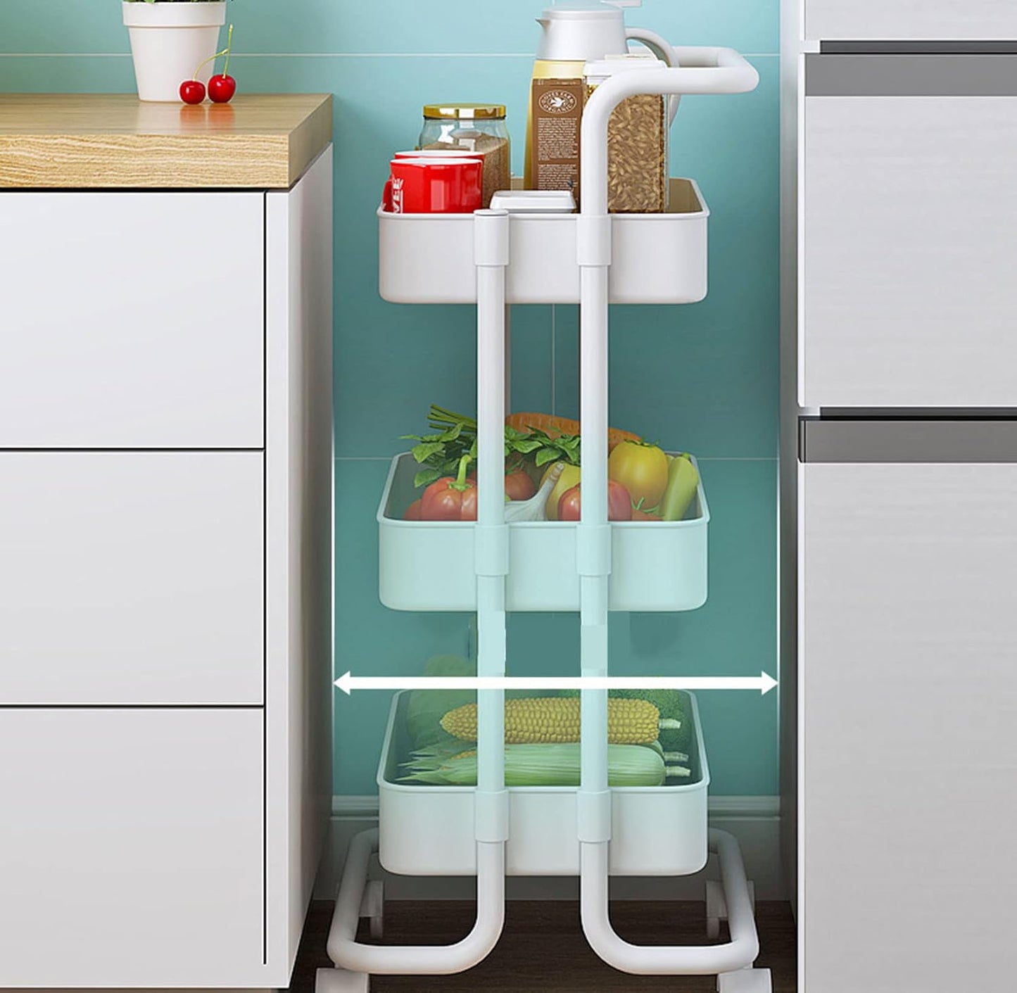 JATIBOSH Slim Rolling Storage Cart 3 Tiers Bathroom Organizer Utility Cart Slide Out Storage Shelves Mobile Shelving Unit for Room Bedroom Office Bathroom Laundry