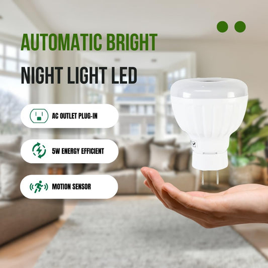 Bright Night Light LED Motion and Light Sensor AC Outlet Plug-in PIR Automatic Lamp Plug into Wall Dusk to Dawn 5W for Bedroom Garage Stairway Basement Hallway