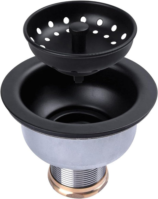 3-1/2 Deep Cup Kitchen Sink Drain Assembly, 304 Stainless Steel Construction With Fixed Post Basket and Long Extended Shank/CAS Approved and White Finish