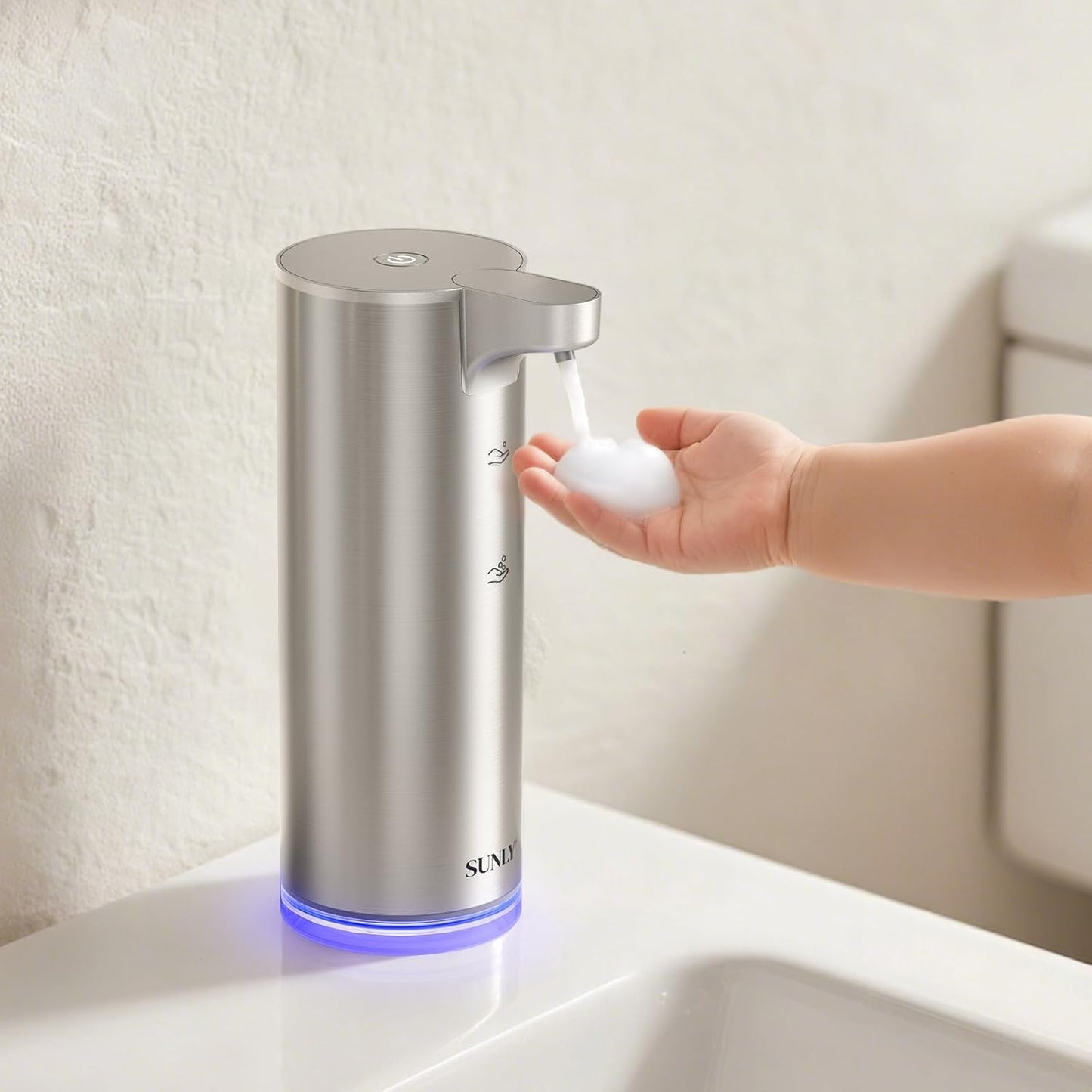 SUNLY Automatic Foaming Soap Dispenser Touchless, 0.2s Fast Sensor, USB-C Rechargeable, Smudge-Resistant Stainless Steel, Hand Soap Dispenser for Bathroom, Kitchen, Hotel, Silver