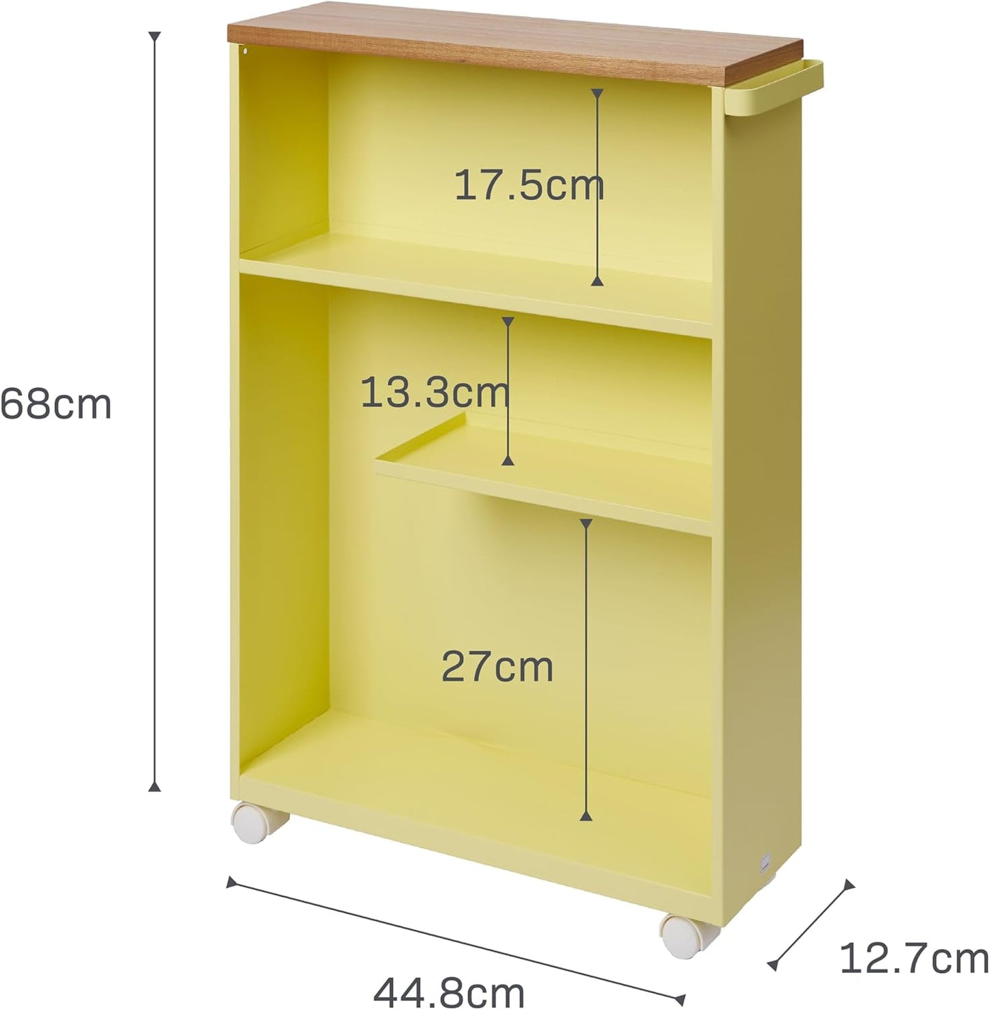 Yamazaki Home Slim Rolling Storage Cart – Narrow Bathroom Storage Cabinet With Handle, Slim Bathroom Storage Cart With Wheels, Easy Assembly, Steel + Wood, White, 27" - Steel -