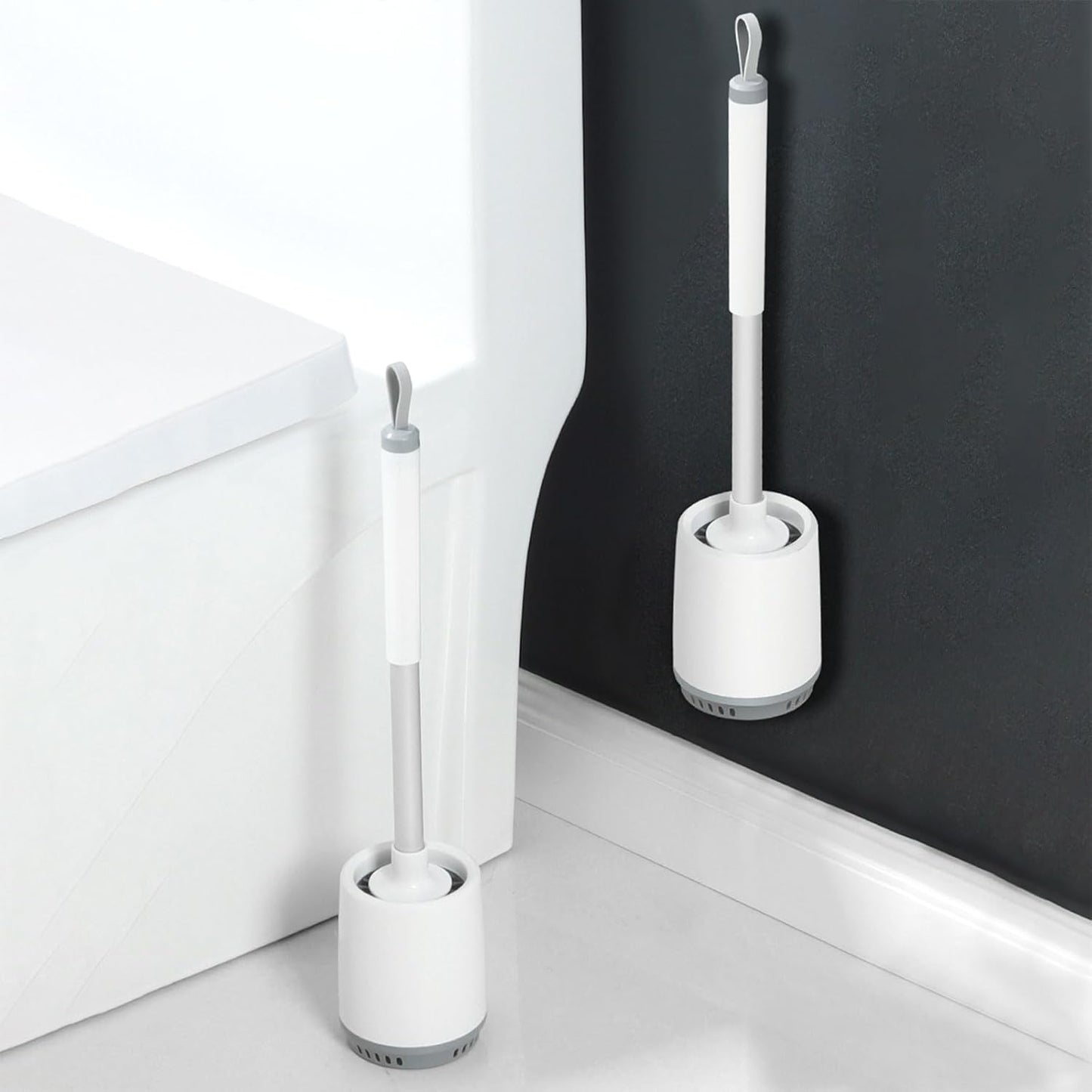2 Pack Toilet Bowl Cleaners, Toilet Brush and Holder Set,Silicone Toilet Cleaner Brush,Toilet Scrubber with Floor Standing & Wall Mounted with Ventilated Holder for Bathroom Deep Cleaning