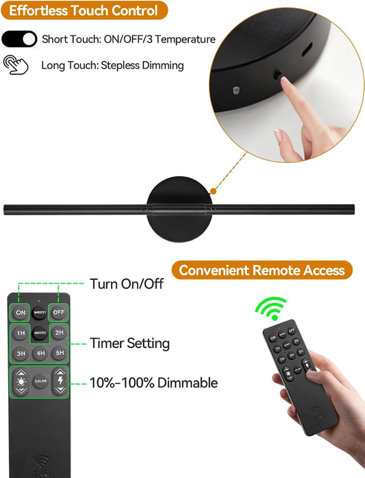 Battery Operated Wall Sconces Set of 2, Modern Wireless Wall Lights with Remote & Touch Control, 24 Inch Black Dimmable Rechargeable LED Sconce with 3 Colors & Timer for Bedroom, Living Room, Hallway