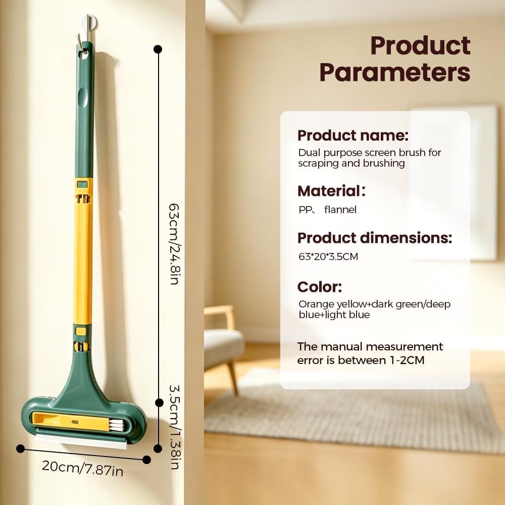 Window Screen Cleaning Brush, 2 in 1 Screen Cleaner Tool with Squeegee, Multi-Purpose for Patio, Door, Porch Screens (Blue)