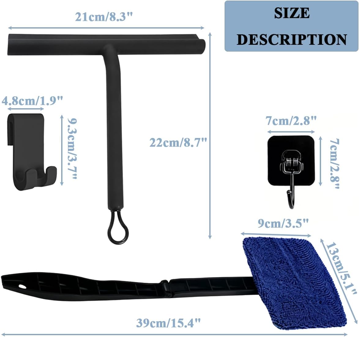 8.3" Silicone Shower Squeegee & Microfiber Scrubber Set, Cleaning Combo for Glass Doors, Mirrors, Windows, Car Windshields, Countertops