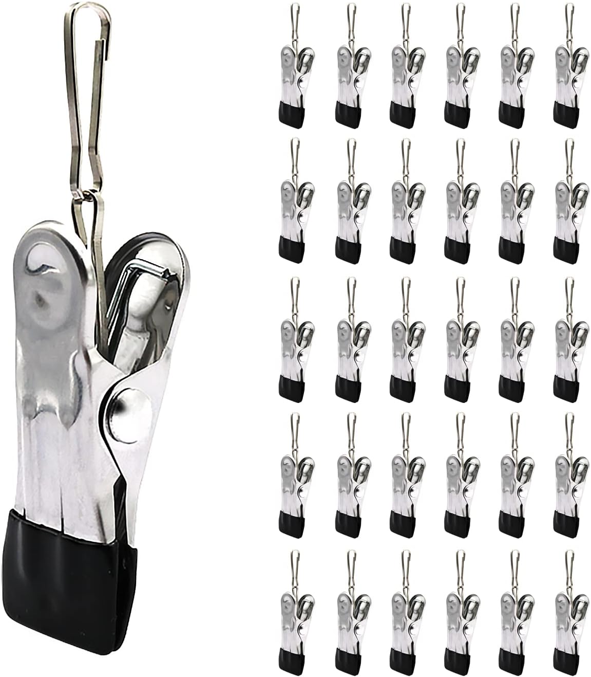 10PCS Small Clothes Pin with Hook for Easy Hanging, Stainless Steel Clothespins, Metal Laundry Grip Clips, Anti Rust, Multipurpose