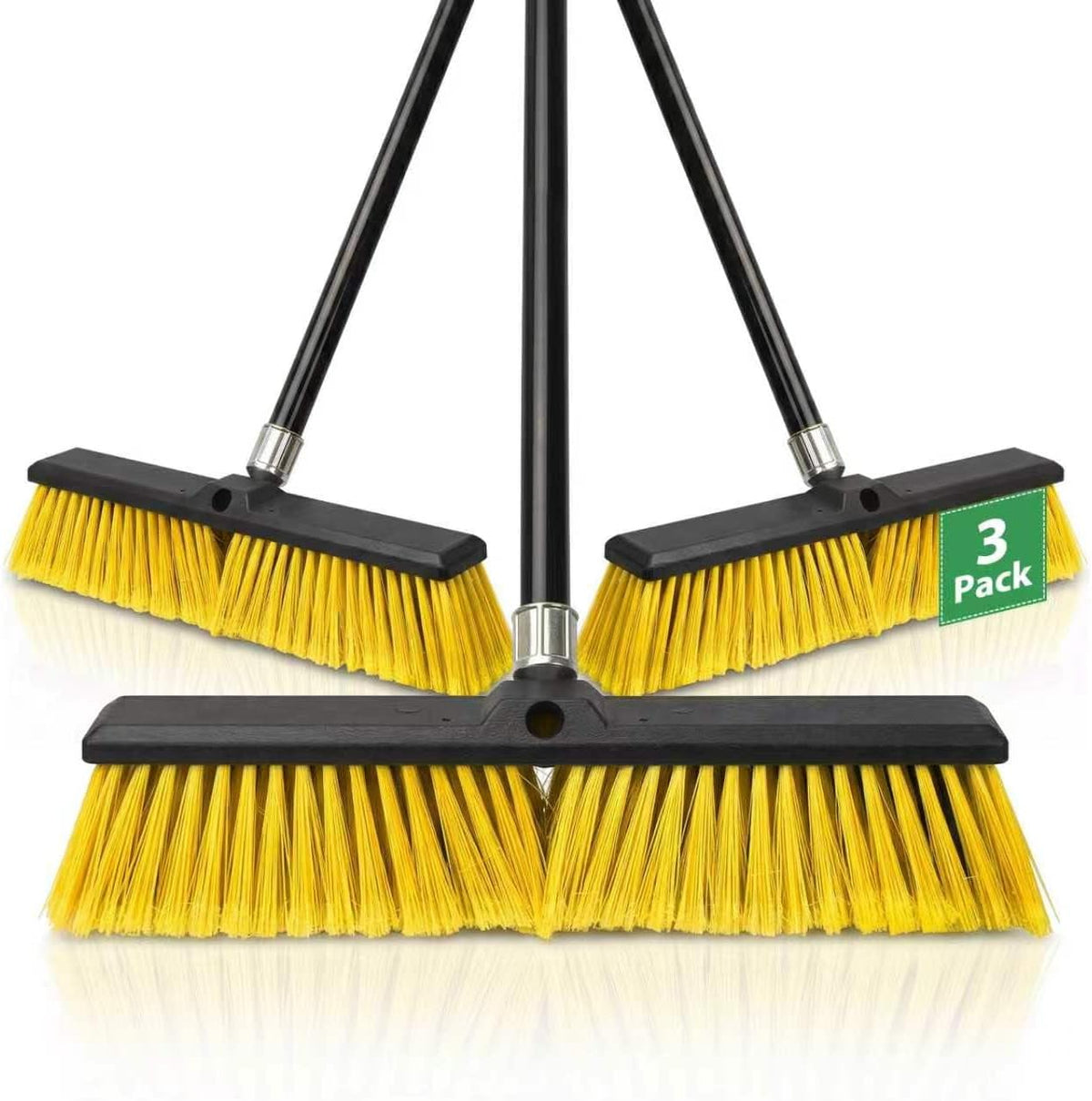 18" Push Broom Outdoor, Heavy Duty Broom with 62" Long Handle, Stiff Bristle Garage Broom for Patio Deck Driveway Concrete Floor Shop Warehouse Cleaning