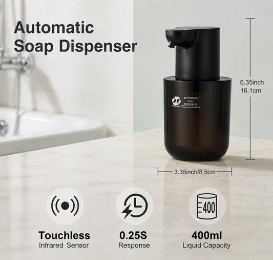 Automatic Foaming Soap Dispenser, 4-Level Touchless Hand Soap Dispenser, USB-C Rechargeable, Wall Mount or Countertop, 13.5oz/400ml, for Bathroom, Kitchen, Office, Hotel, Black