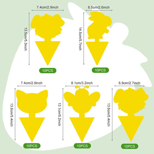 Yellow Sticky Traps for Plant Gnats, 50 Pack Fungus Gnat Trap, Effective Sticky Gnat Traps for Indoor and Outdoor Plants