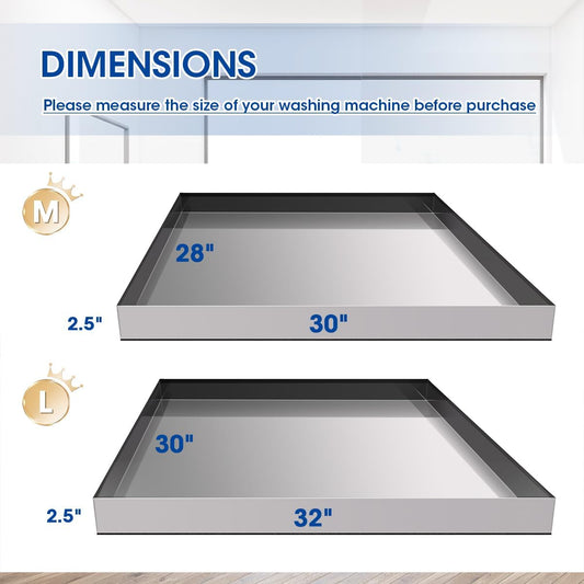 Washing Machine Pan-30" x 32" x 2.5", Heavy Duty 304 Stainless Steel, Washing Machine Tray with Anti-Slip Bottom Pad, Raised Edge Drain Pan, No Hole, Leak Protection for Laundry Room