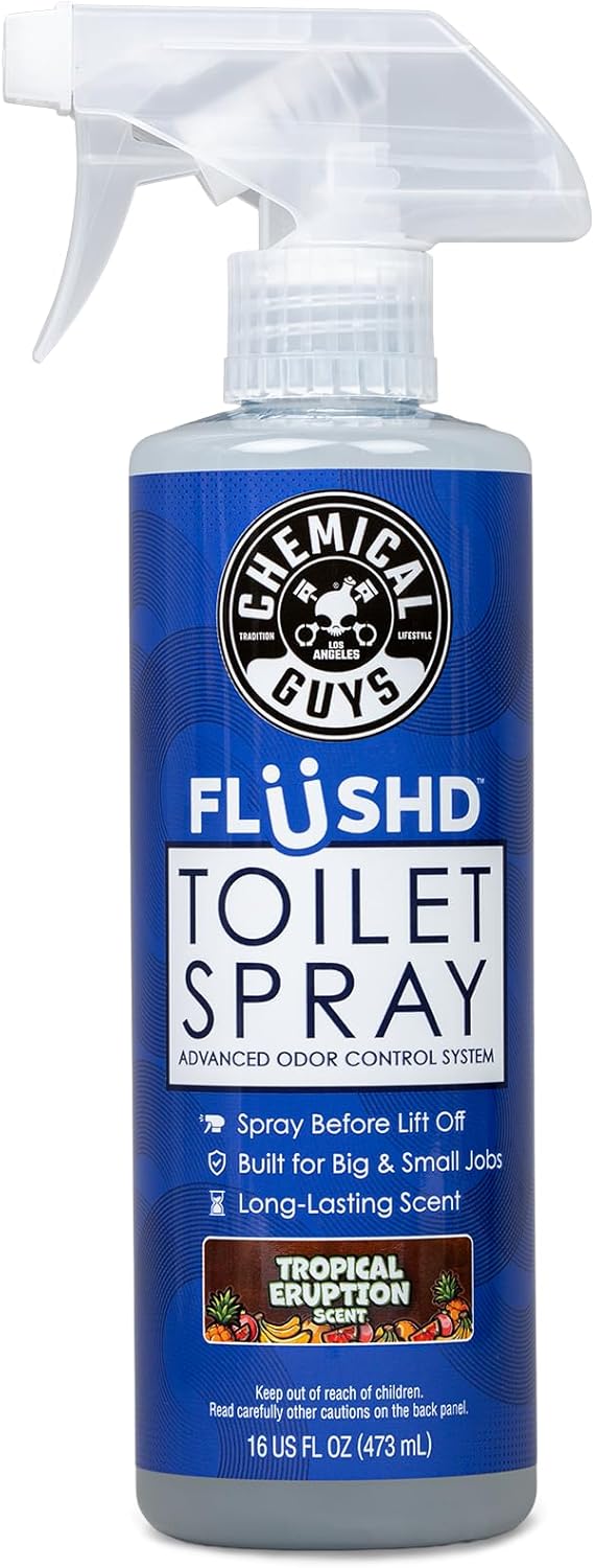 Chemical Guys Flushd, Toilet Deodorizing Spray, Bathroom Odor Eliminator and Blocker, Non-Aerosol Trigger Pump Spray, Tropical Eruption Scent, 16 Fl. Oz.