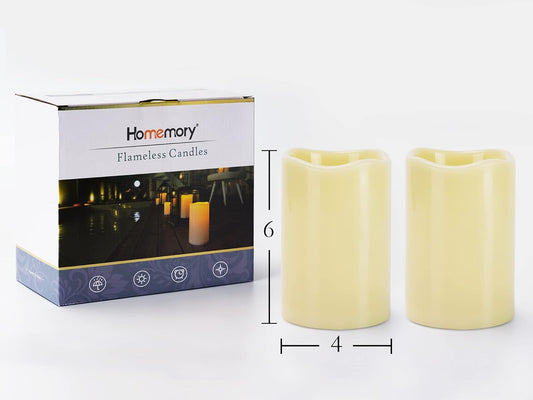 Homemory 6" 8" 10" x 4" Waterproof Outdoor Flameless Candles, Battery Operated Flickering LED Pillar Candles with Remote and Timers for Indoor, Plastic, Ivory White