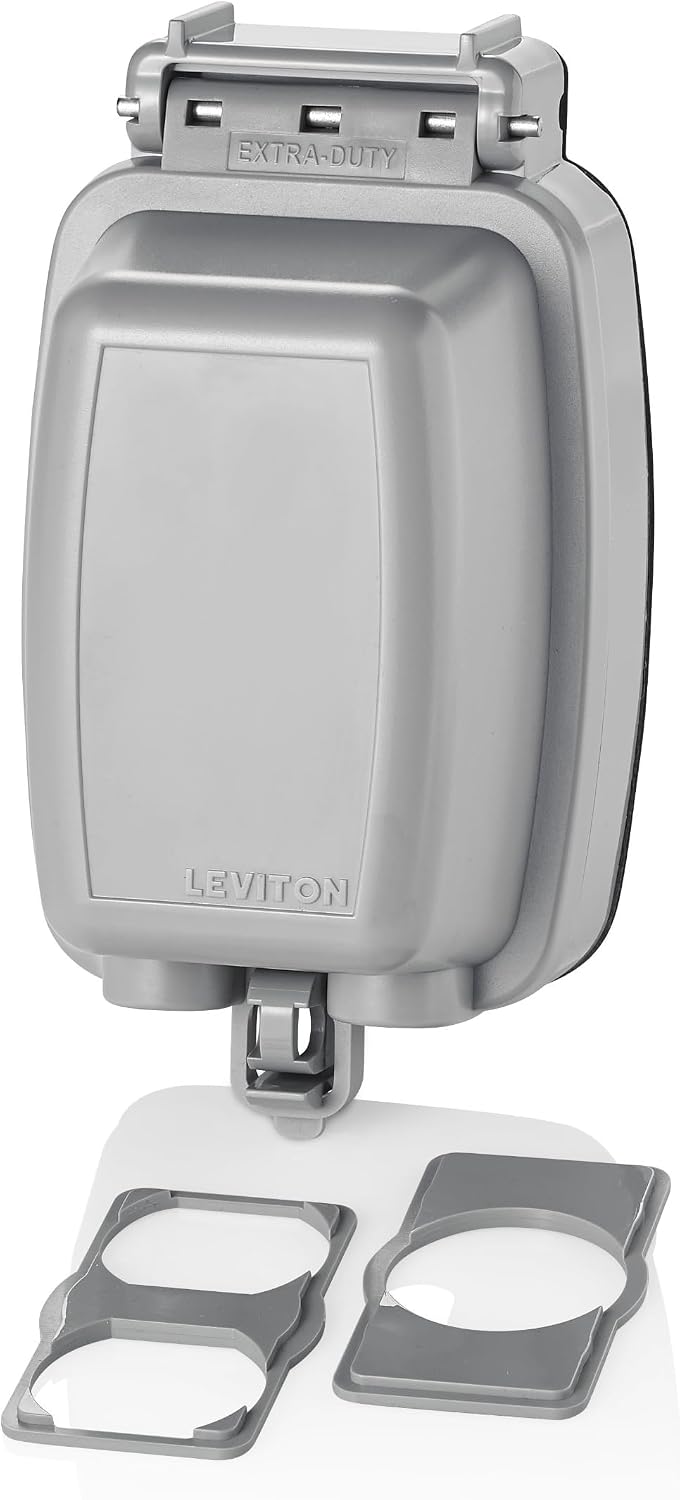 Leviton Weatherproof Outlet Box, Extra Duty 1-Gang While-In-Use Cover Includes Inserts for Single, Duplex and Decora/GFCI Receptacles, Vertical Mount, Plastic Enclosure, 5980-UCL, Clear