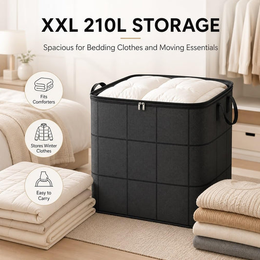 Spacious Moving Storage Bin Blanket Storage Bags with Zipper and Handles Large Foldable Bedding Winter Clothes Quilts Comforter Sweaters Organizer Machine Washable Capacity Fabric
