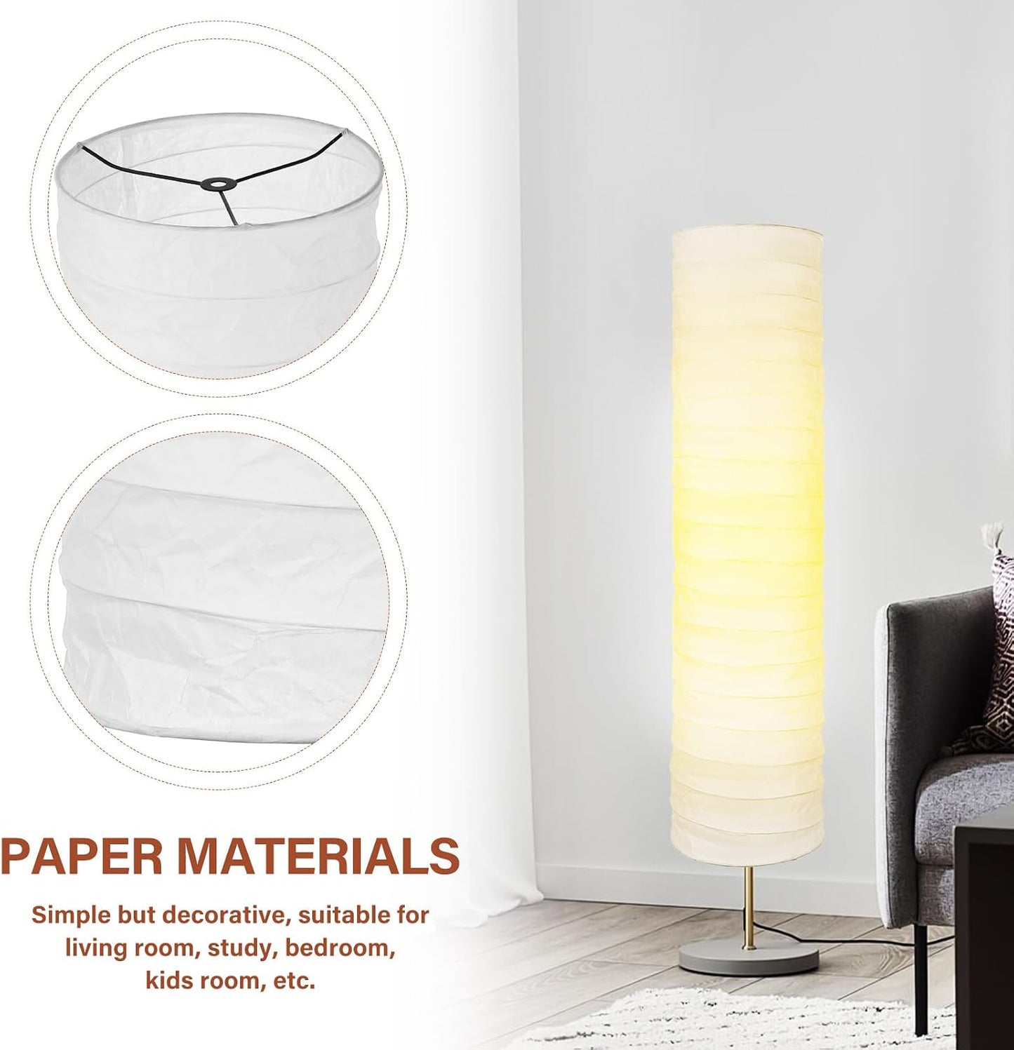 Paper Lamp Shade, Floor Lamp Shade, Rice Paper Lampshade, 37.4 X 8.66 in Floor Light Cover Replacement for Living Room Home Hotel Bedside Desk