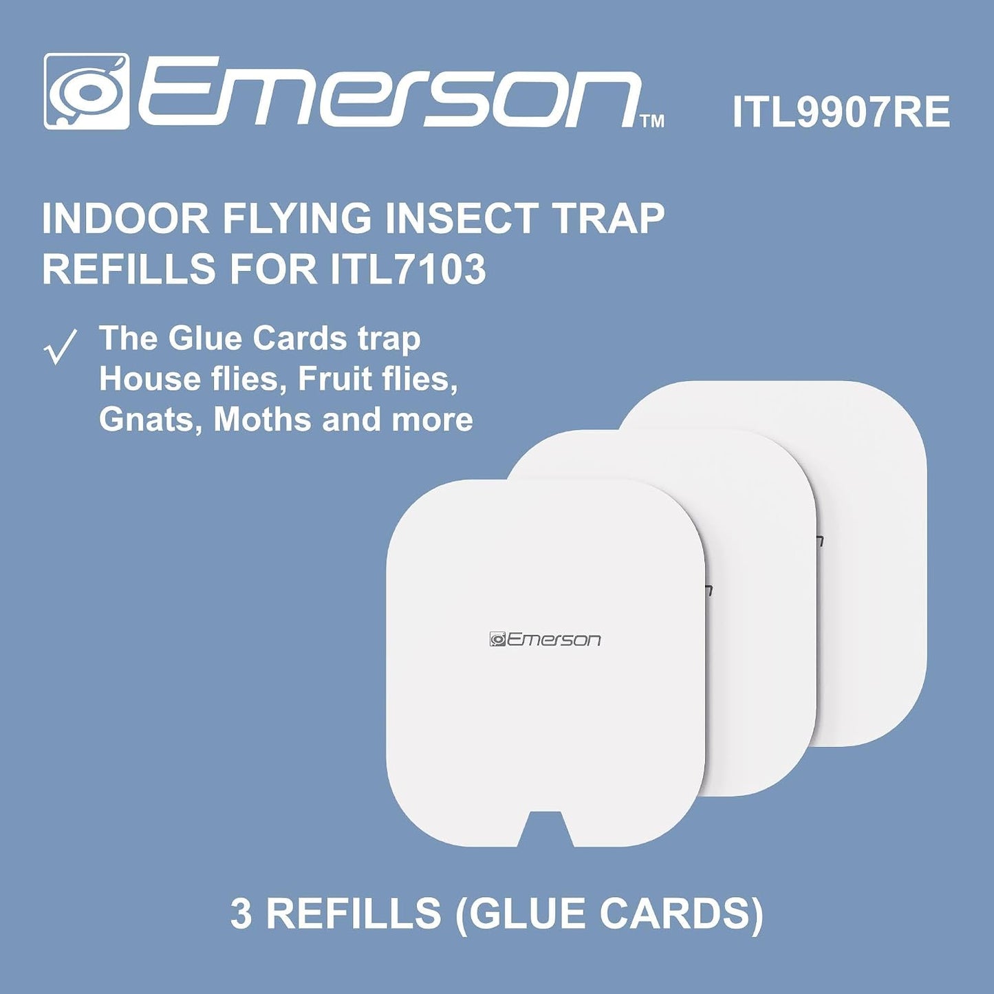 Emerson ITL7103 Plug-in Flying Bug Catcher with UV Light and LED Décor – Indoor Fly, Fruit Fly, Gnat & Moth Catcher, Silent, 24/7 Coverage, Mess-Free, use in Any Room, Includes 3 Glue Cards