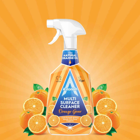 Astonish Specialist Multi Surface Cleaner - Orange Grove Scented Heavy Duty Kitchen Cleaner - Cruelty Free Formula Cuts Through Grease And Stains On Kitchen Surfaces & Oven Doors, 750ml Spray Bottle