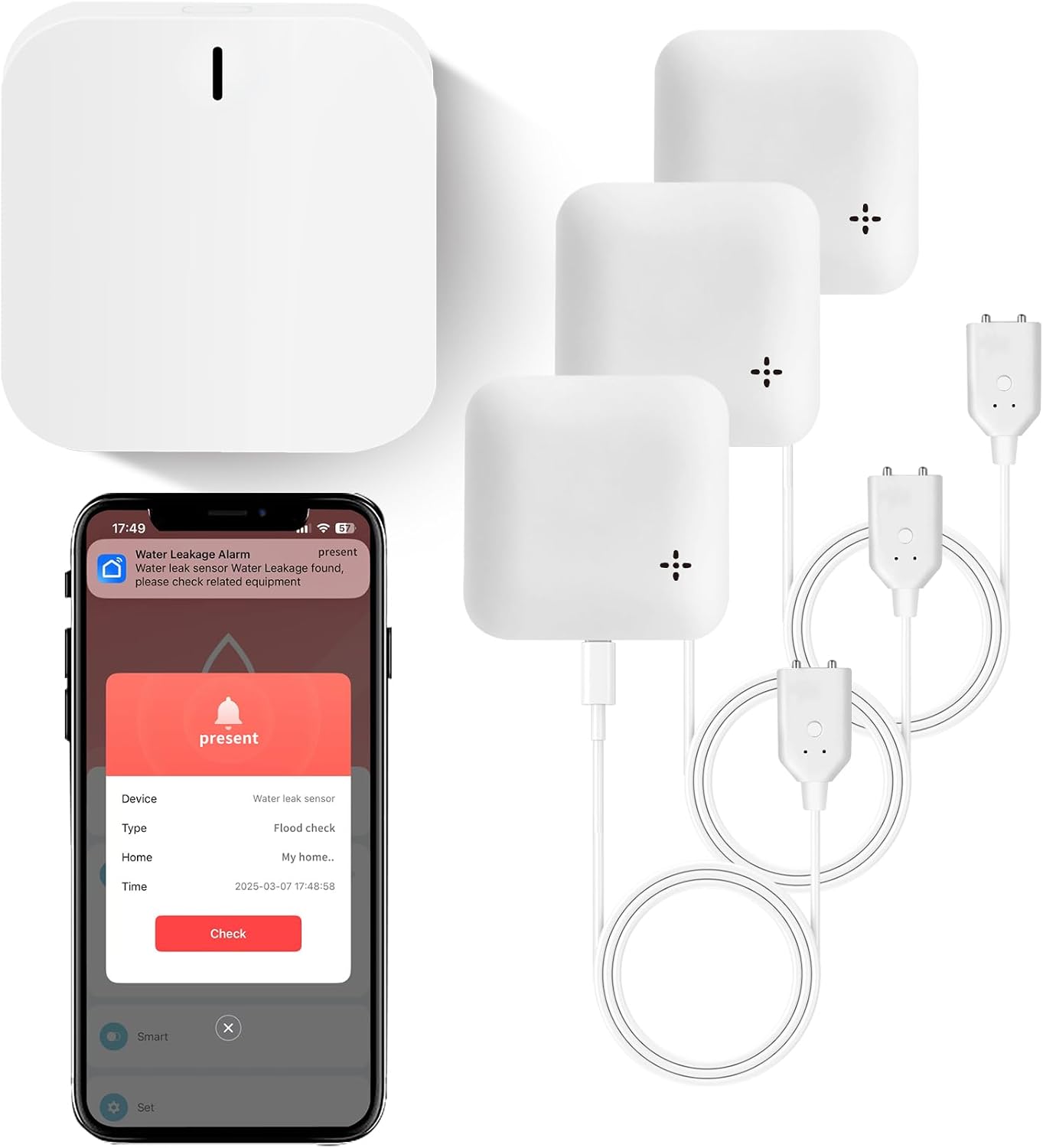 Water Leak & Level Detector 2-in-1 (3 Pack) - 90dB Alarm with Instant App Alerts, IP66 Waterproof, Water Leak Detector for Home with 1m (3.28ft) Sensing Cable(Support 2.4G)