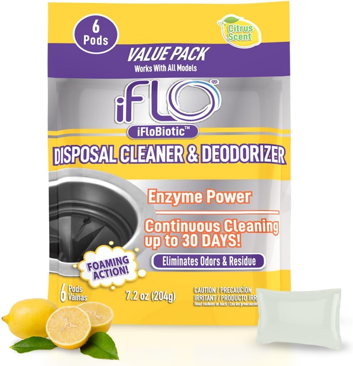 iFLO Dishwasher Cleaner Tablets & Foaming Garbage Disposal Cleaner Pods with iFLOBiotic – Bundle for Deep Cleaning & Odor Removal, and Freshness - (6 Pack each)