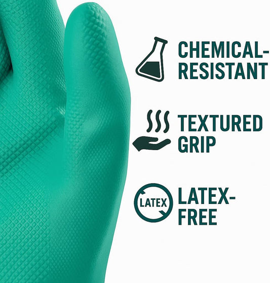 Tribello Libman Chemical Resistant Nitrile Gloves - Reusable Rubber Latex Free Heavy Duty Grip Gloves - Mechanics & Cleaning