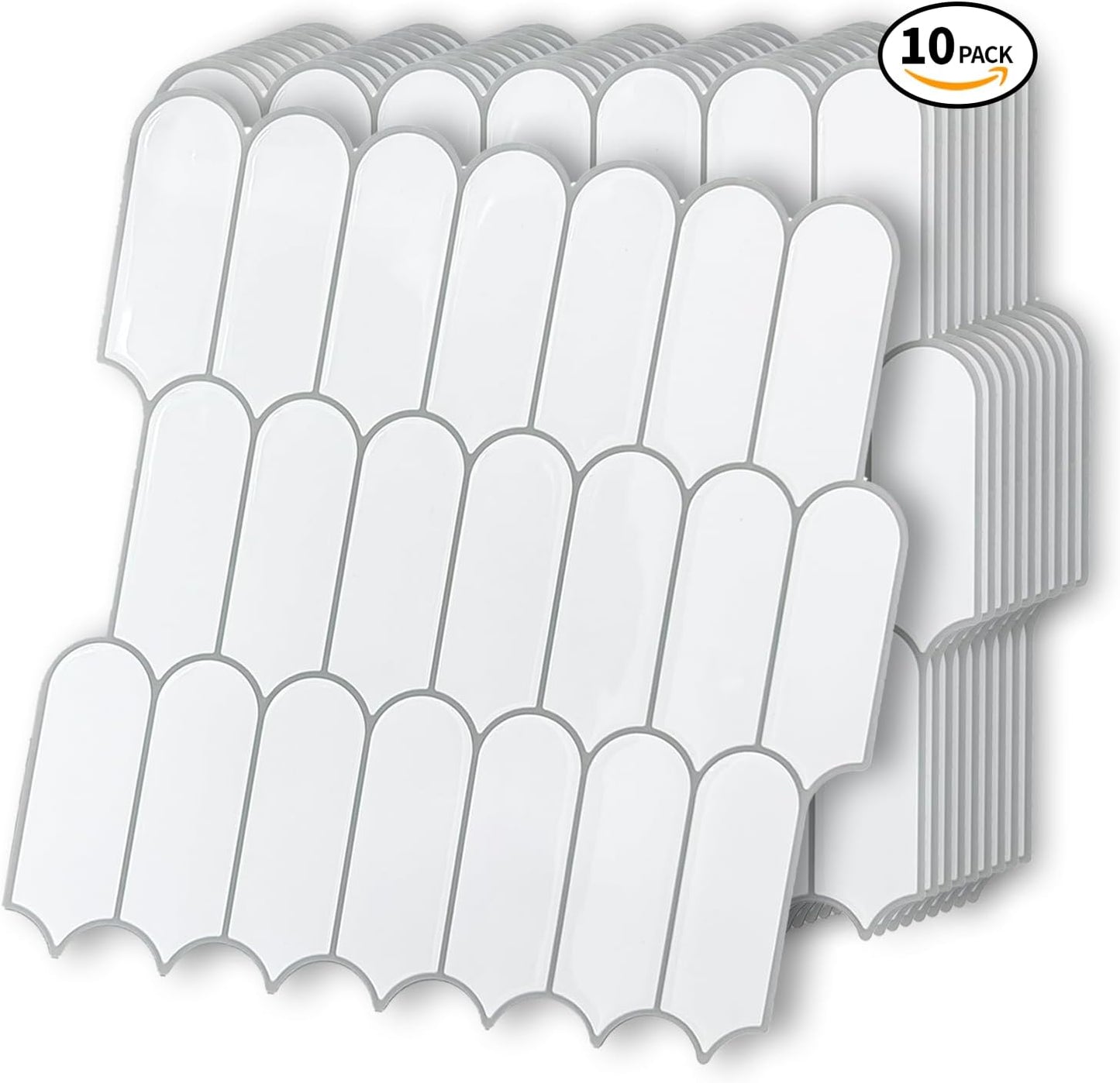 10 Sheet Peel and Stick Backsplash Tile for Kitchen, 12” x 12” Self Adhesive Glossy Vinyl Wall Subway Tiles Waterproof No Residual for Bathroom Fireplace, White with Gray Grout