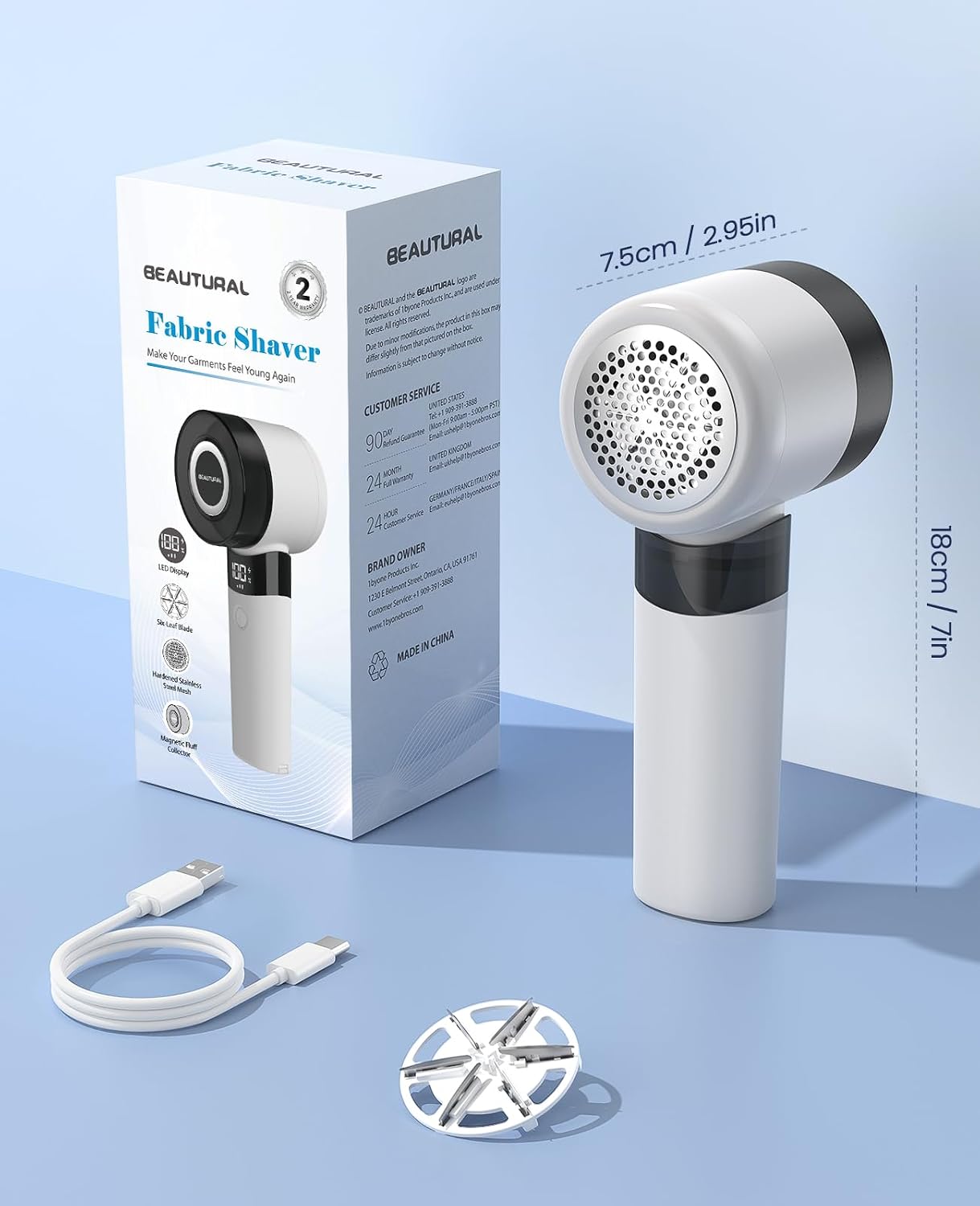 BEAUTURAL Fabric Shaver, Rechargeable Lint Remover for Clothes, Electric Lint Shaver with 6-Leaf Blades, Sweater Shavers to Fuzz, Lint Balls, Pillings, Bobbles for Clothes and Furniture